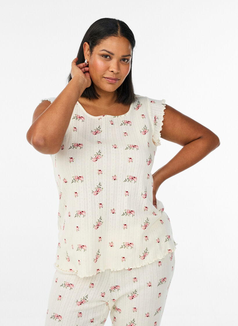 Organisch katoenen pyjamashirt met kapmouwen, Vanille, Model