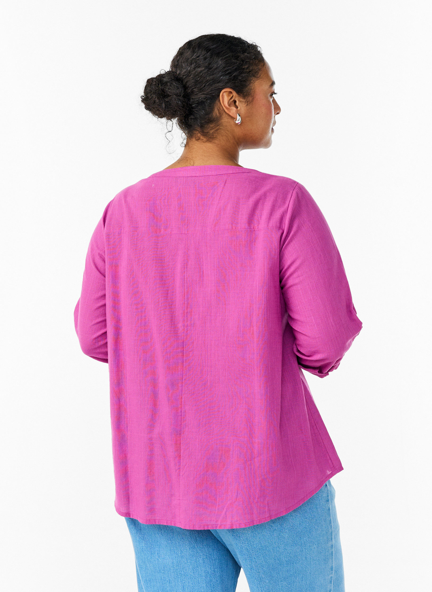 ZizziKatoenen blouse met V-hals, Roze, Model image number 2