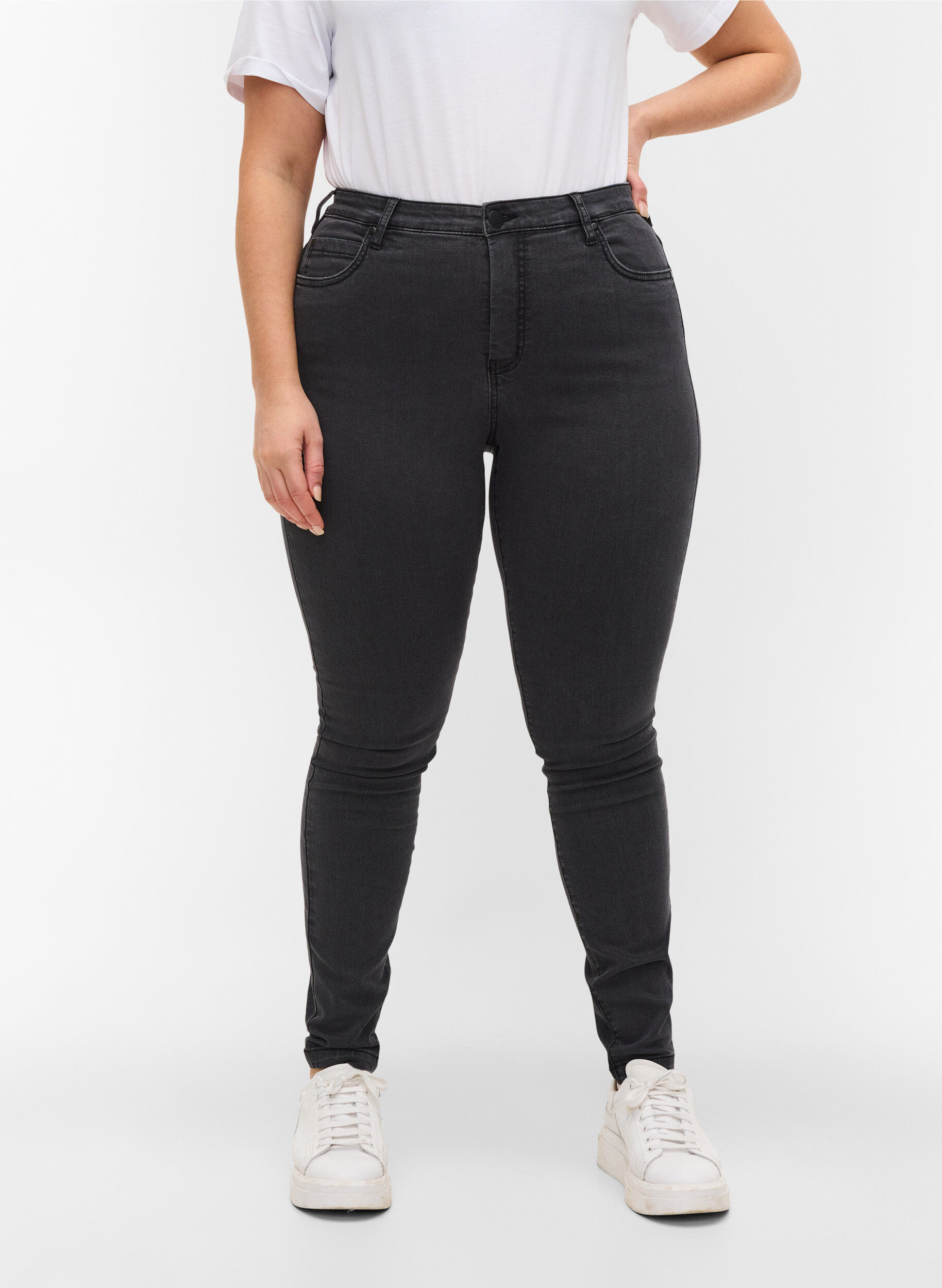 Zizzisuper slim fit Amy jeans met hoge taille, Grijs, Model image number 3
