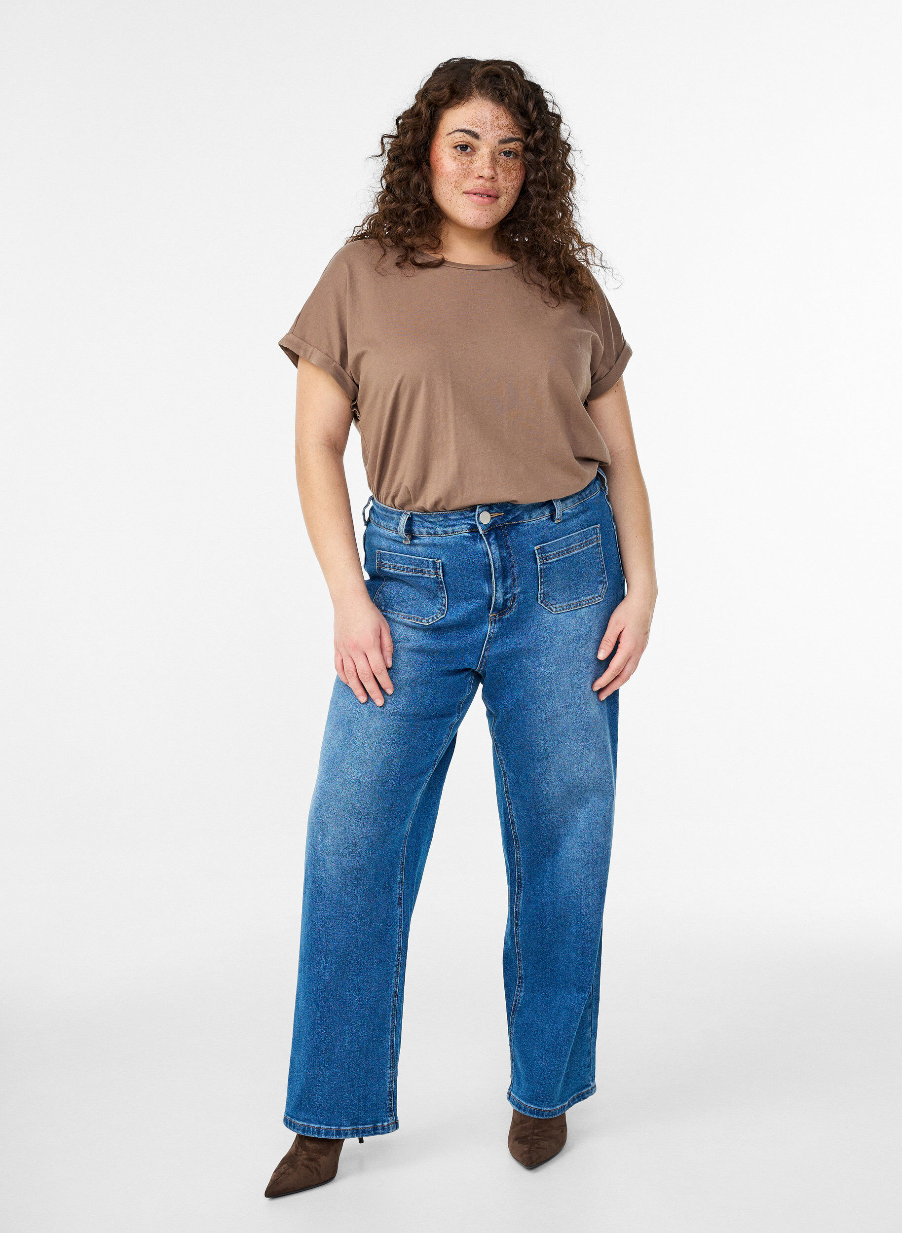 ZizziT-shirt met korte mouwen in een katoenmix, Bruin, Model image number 1