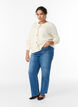 Kabelgebreid vest met gouden knopen, Vanille, Model image number 1