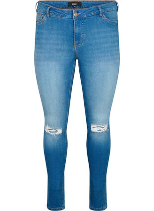 ZizziDestroyed super slanke Sanna jeans, Blue denim, Packshot image number 0