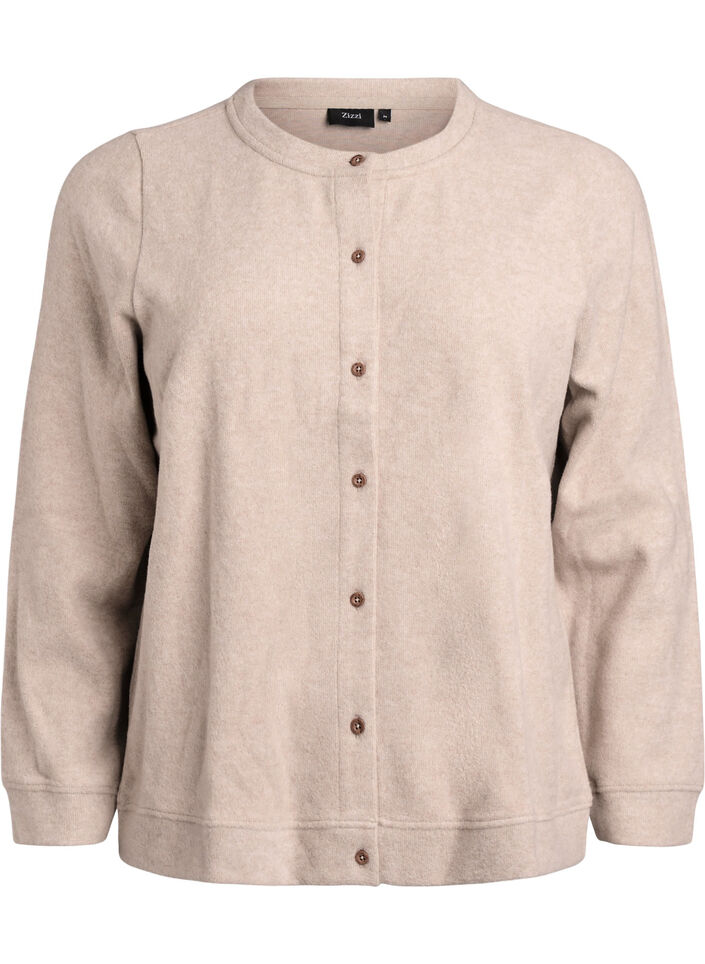 Cardigan van jersey met ronde hals en knoopsluiting, Beige, Packshot image number 0