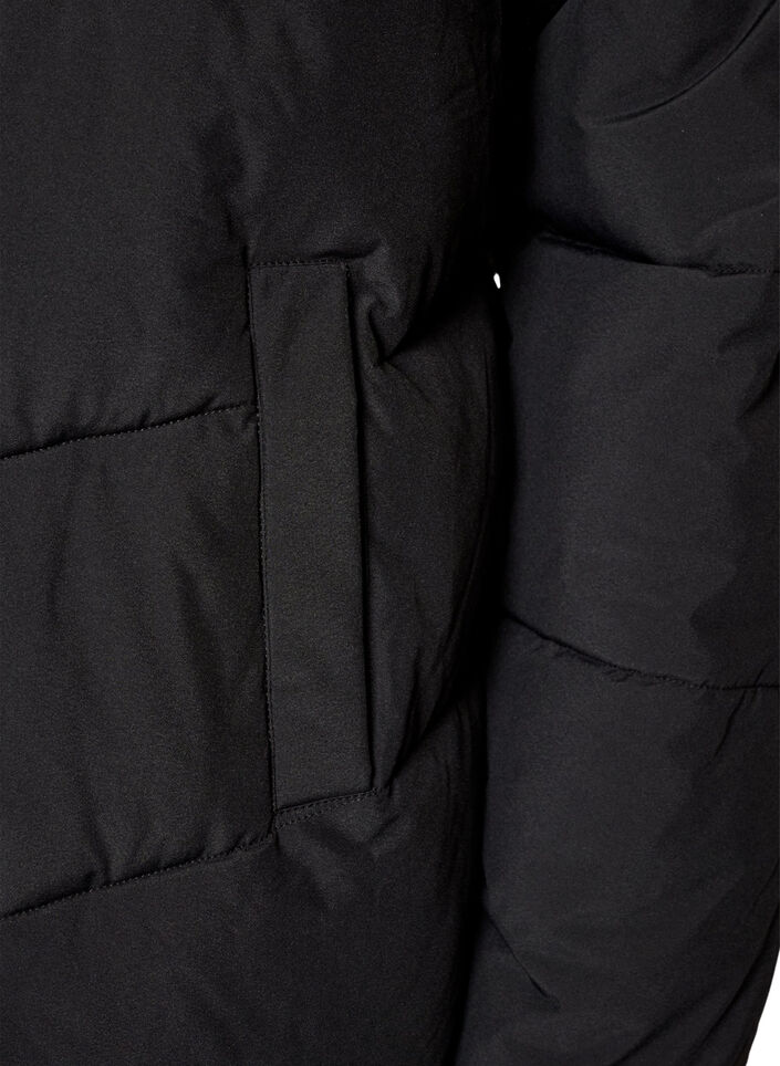 Halflange pufferjas met capuchon, Zwart, Packshot image number 3