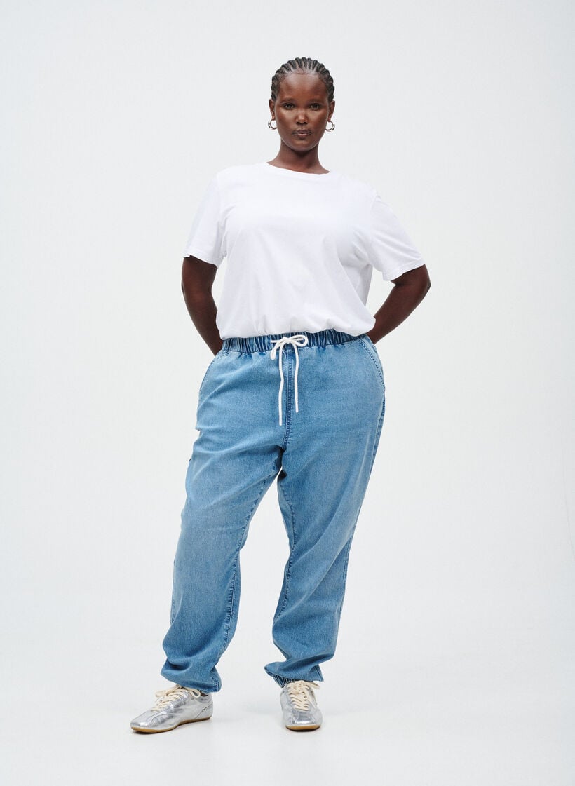 Denim joggers met zakken, Blauw, Image