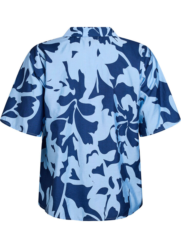 Shirt blouse met print en V-hals, Blauw, Packshot image number 1