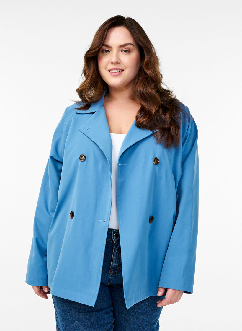 Korte trenchcoat met zakken, Blauw, Model image number 0