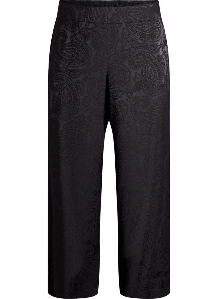 Losse broek met paisleypatroon en hoge taille, Zwart, Packshot image number 0