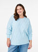 Gebreide blouse met kabelpatroon en ronde hals, Blauw, Model image number 0