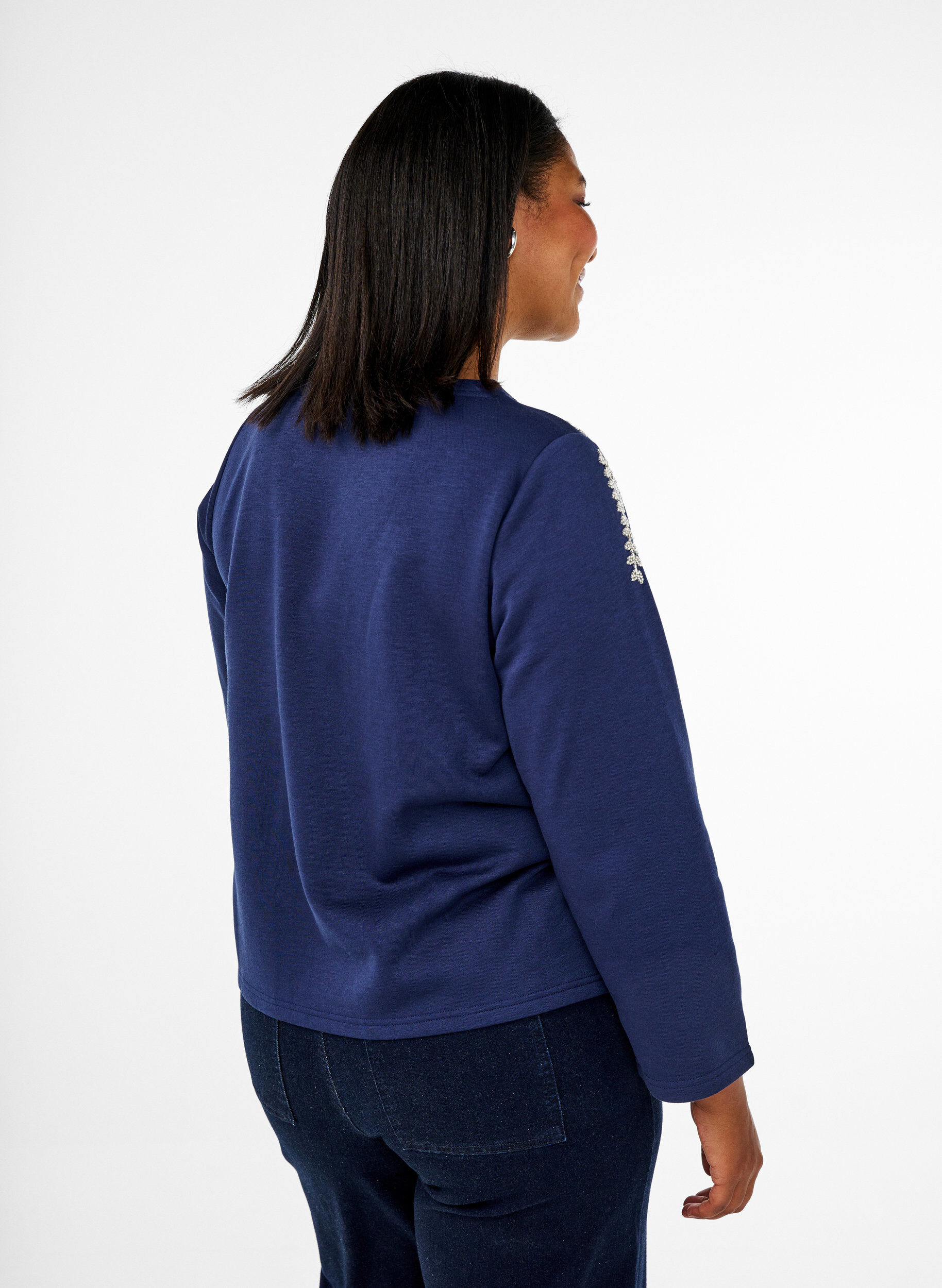 ZizziKort sweatshirt met pareldetails, Blauw, Model image number 2
