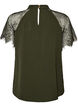 Blouse met korte kanten mouwen en hoge hals, Groen, Packshot image number 1