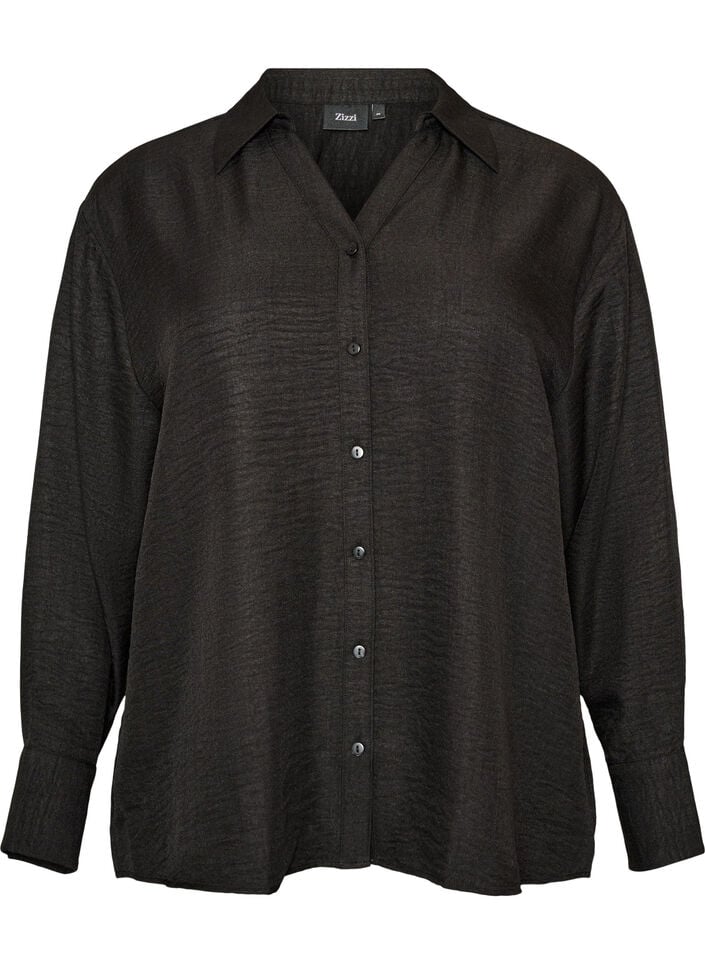Losse shirt met V-hals, Zwart, Packshot image number 0