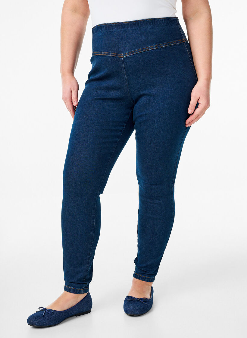 Rekbare jeggings met een hoge taille, Blauw, Model image number 2