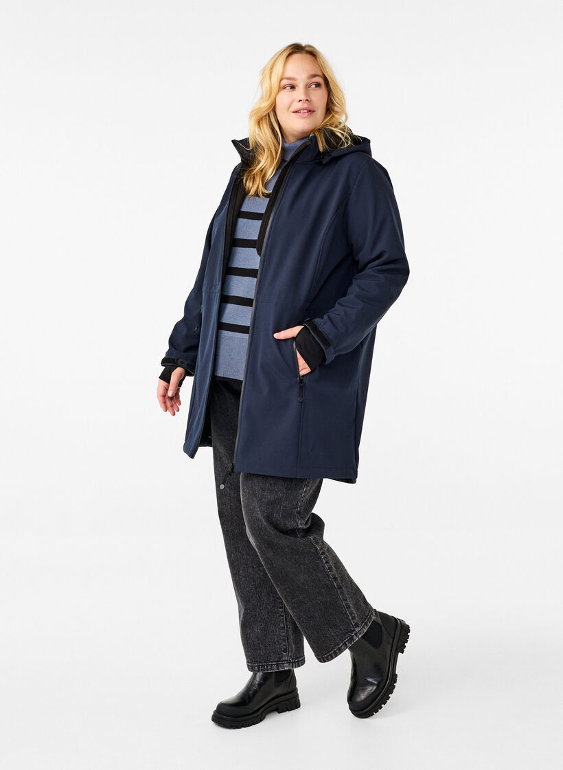 Softshell jack met afneembare capuchon, Blauw, Model image number 1