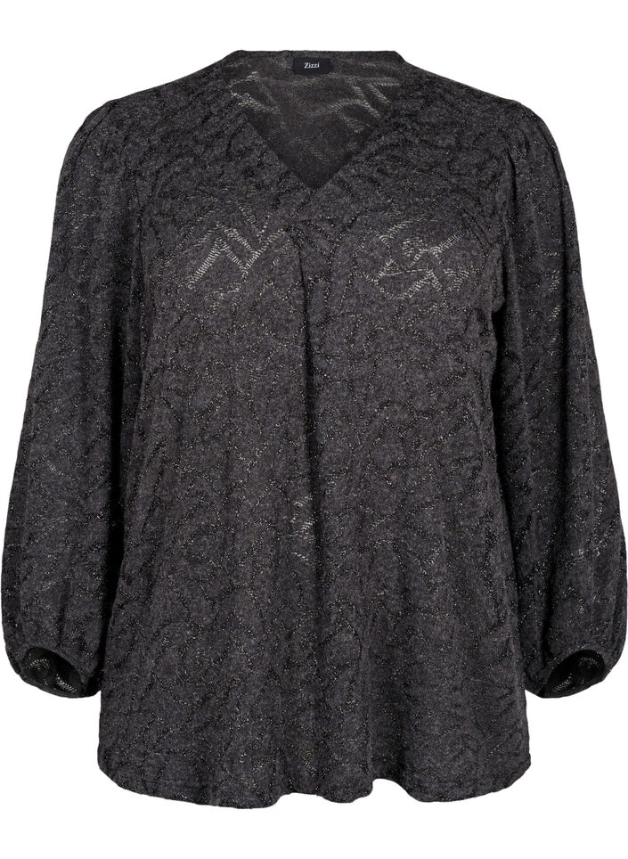 Blouse met lange mouwen met glitter en patroon, Grijs, Packshot image number 0