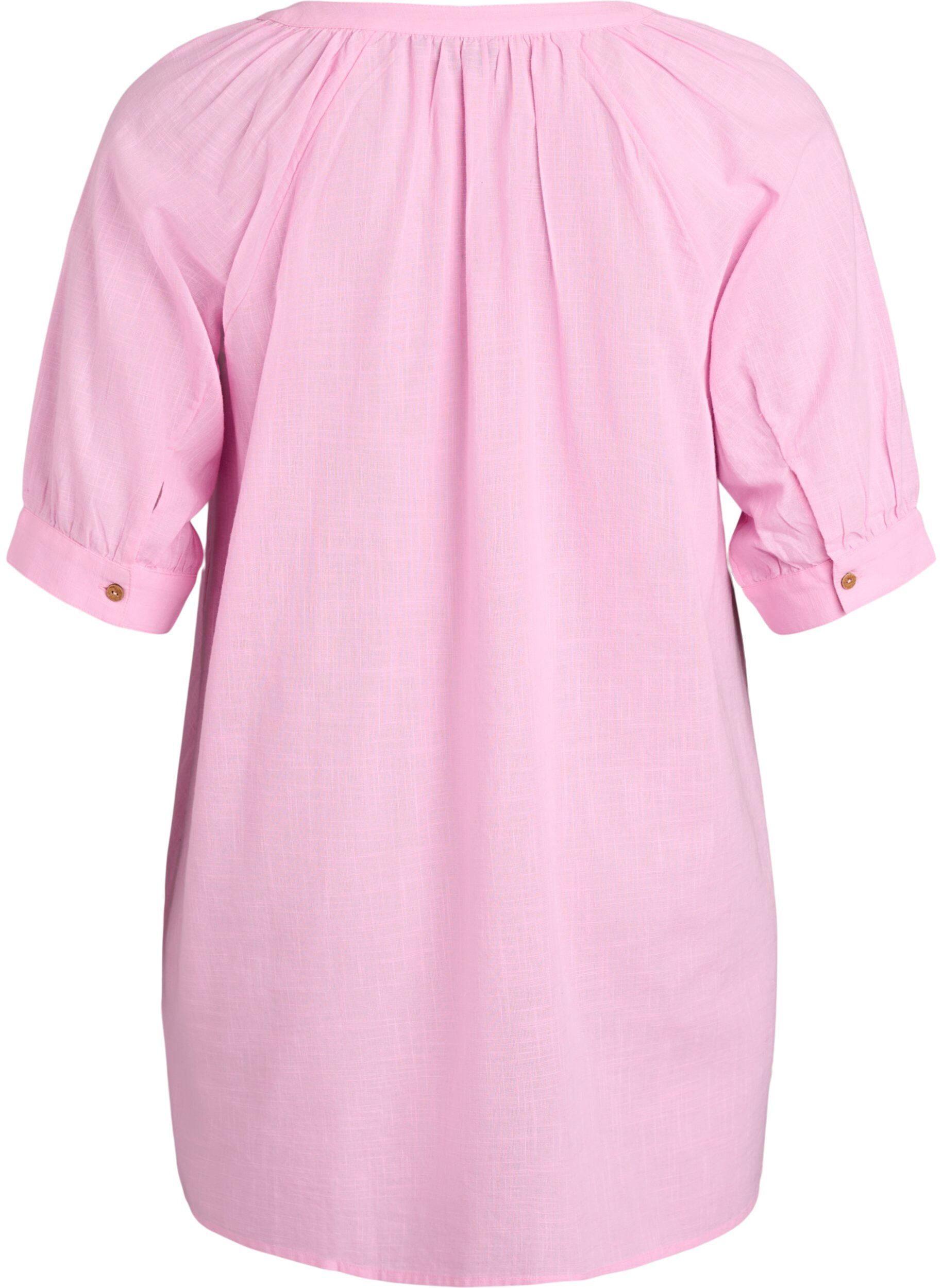 ZizziKatoenen tuniek met V-hals, Roze, Packshot image number 1