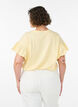 T-shirt van biologisch katoen met ruches mouwen, Geel, Model image number 2