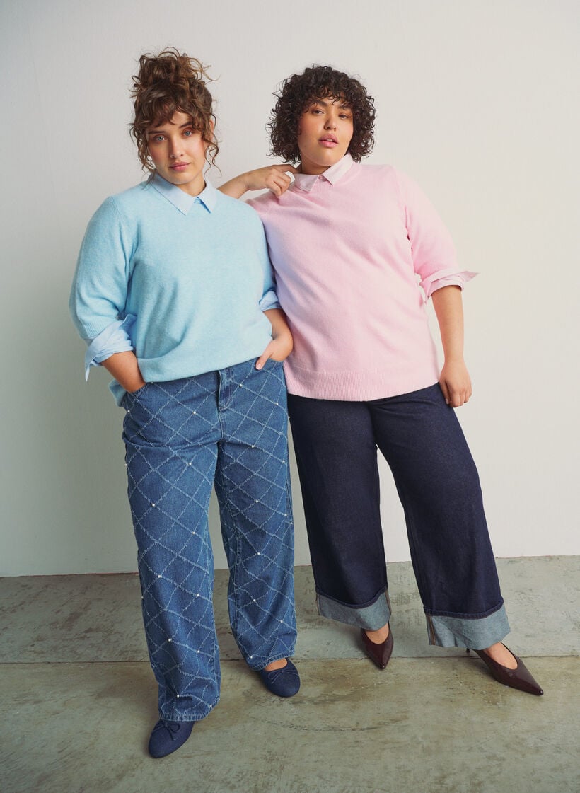 Gebreide blouse met korte mouwen, Blauw, Image image number 0