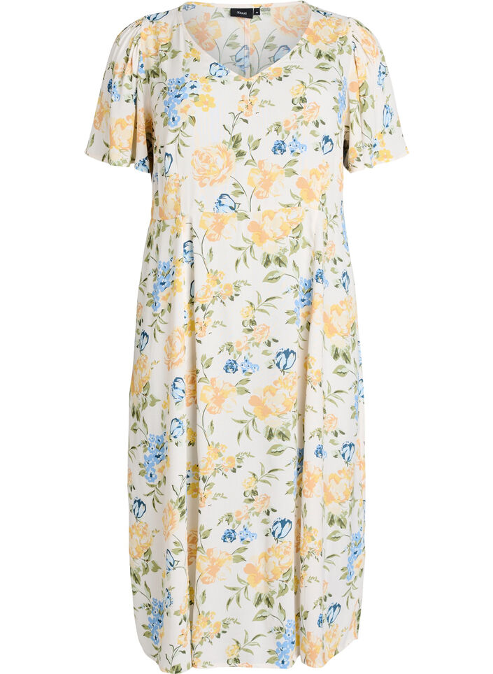 Robe midi en viscose &agrave; imprim&eacute; floral, Bleu, Packshot image number 0