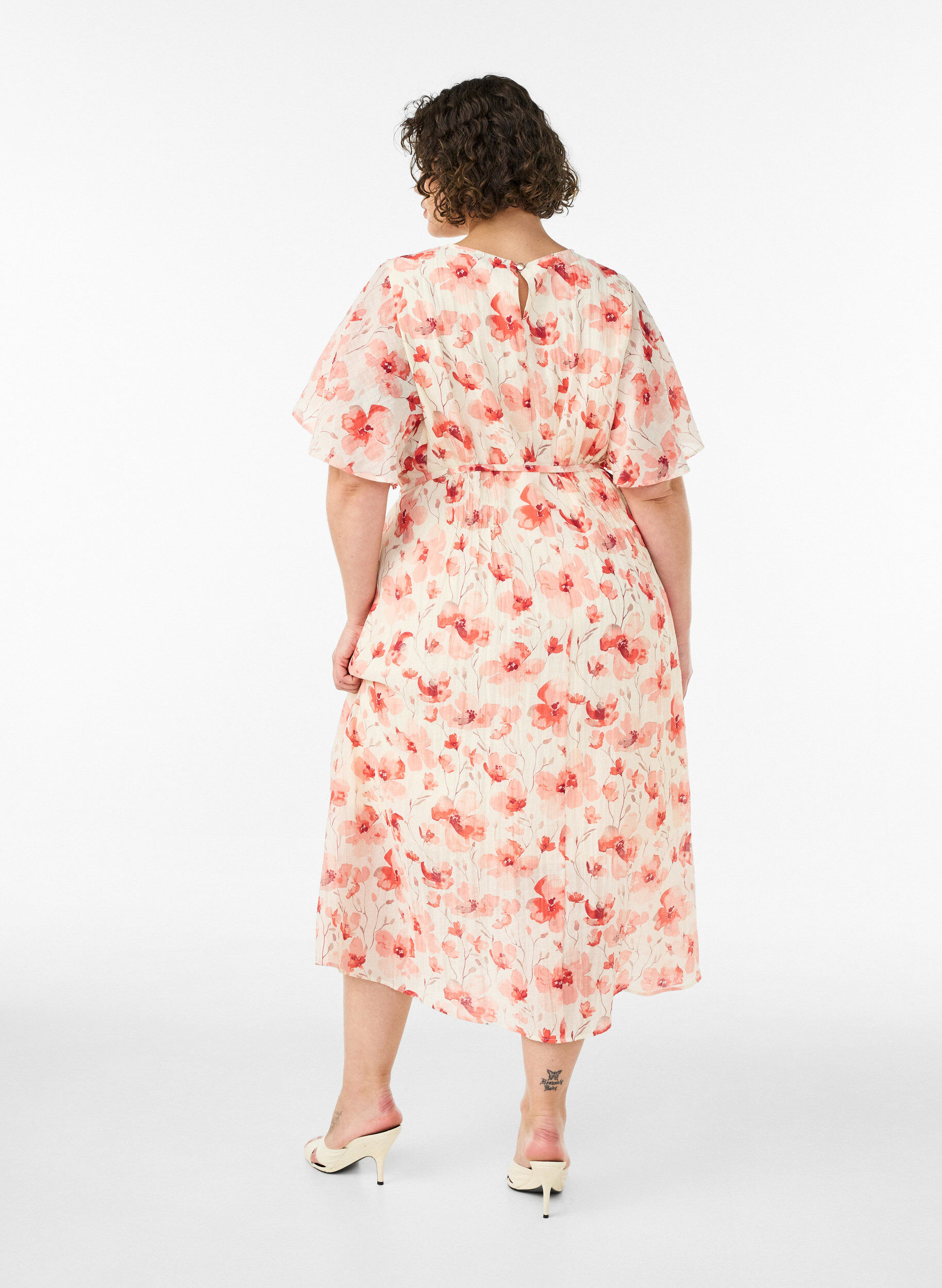 ZizziEnkellange jurk met vlindermouwen en strikceintuur, Roze, Model image number 1