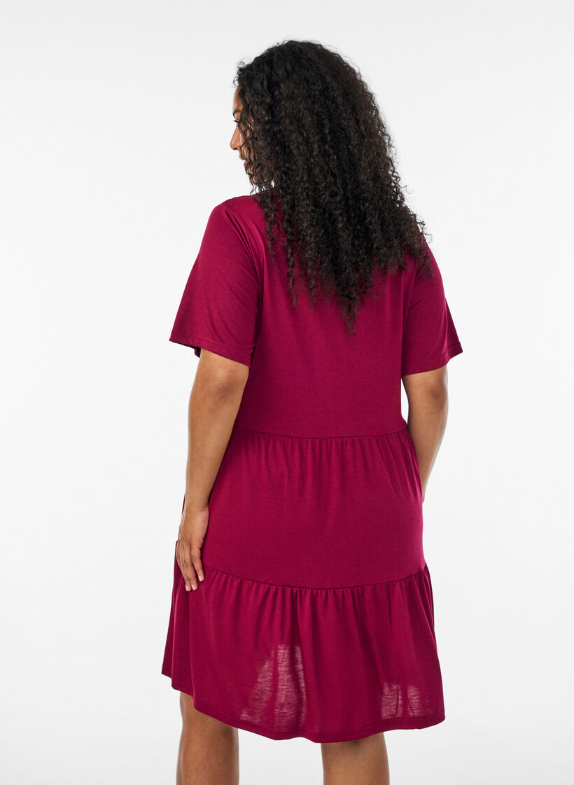 Jerseyjurk met kanten details en een gelaagde rok, Rood, Model image number 2