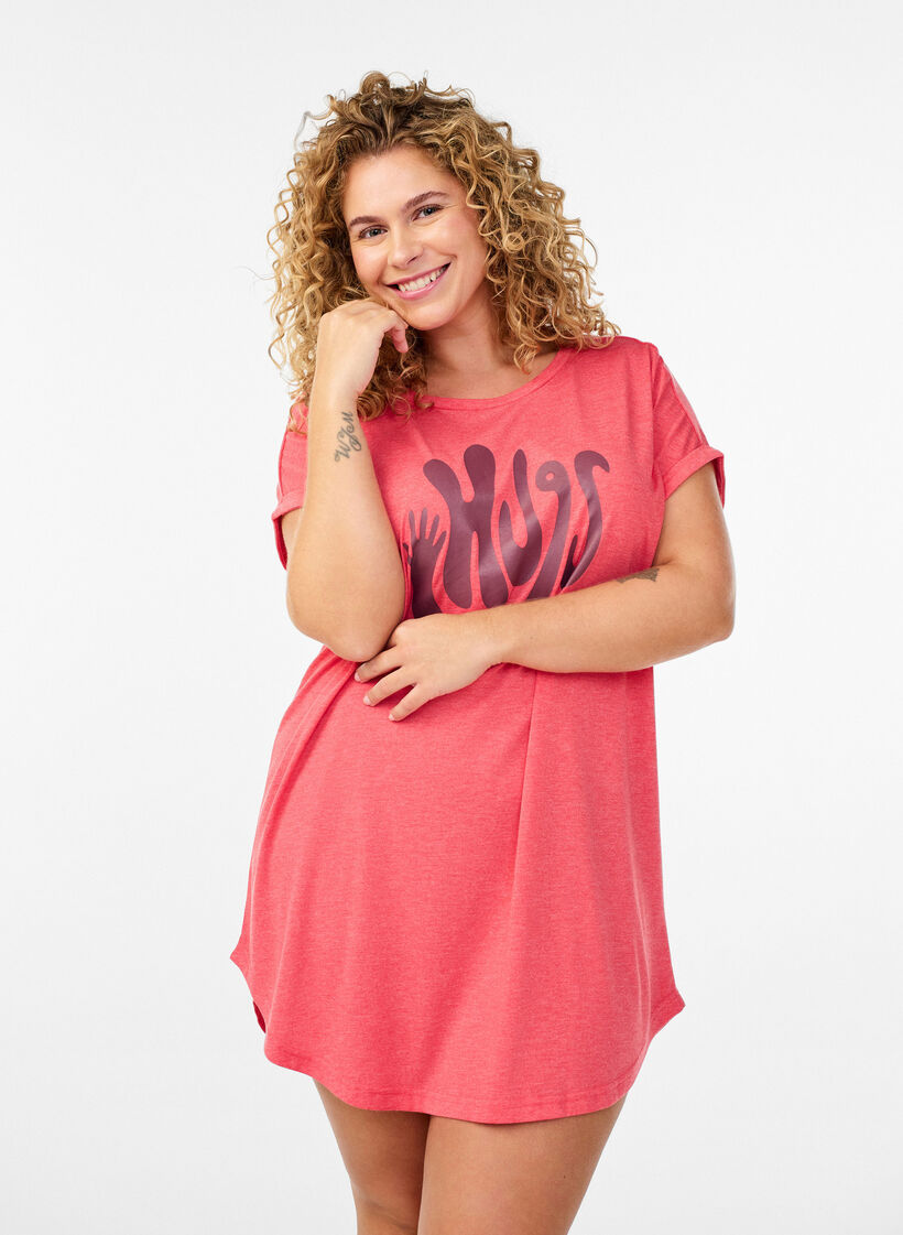 Nachthemd met korte mouwen en tekstprint, Rood, Model image number 0
