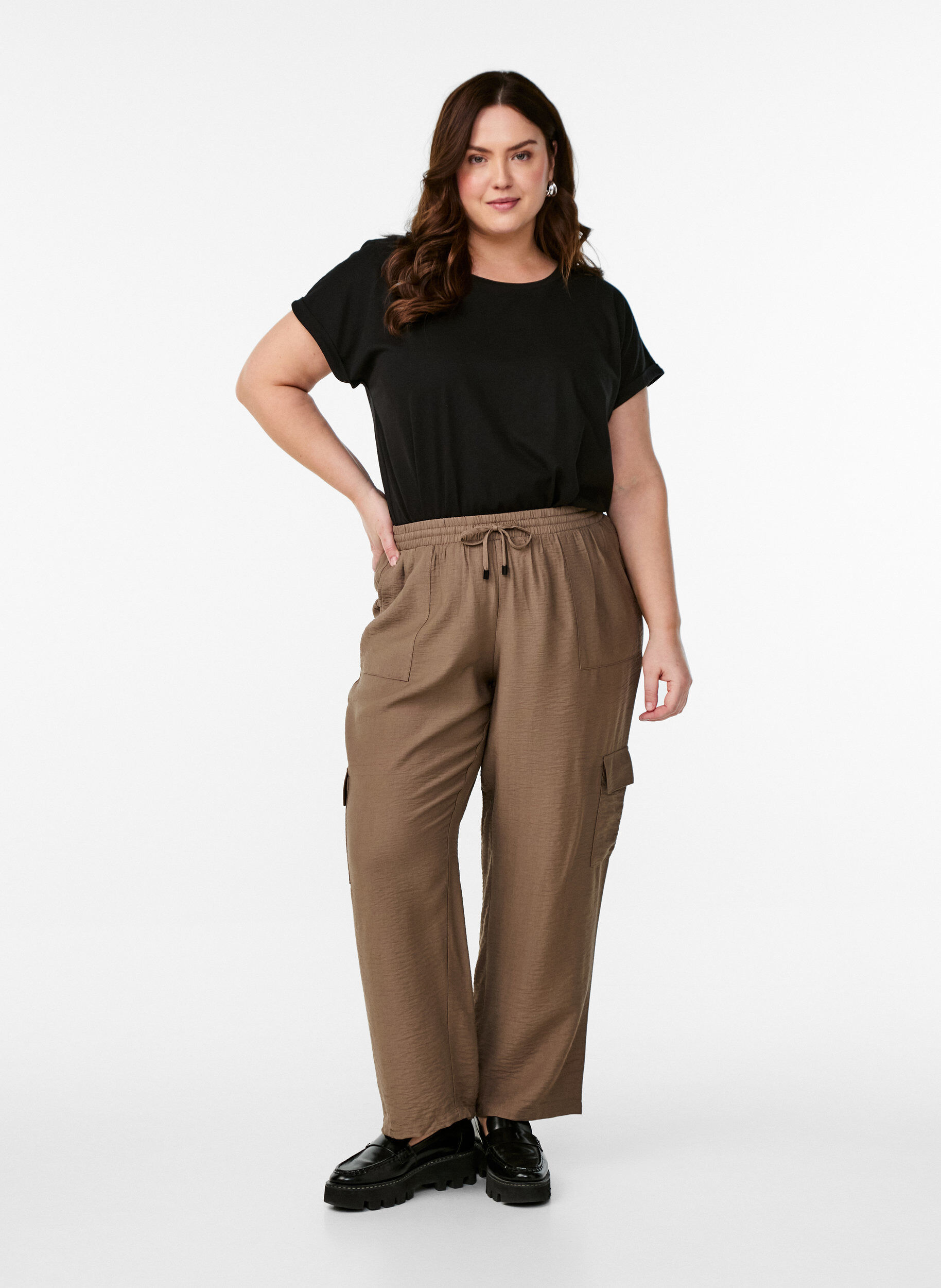Cargo broek met hoge taille, Beige, Model