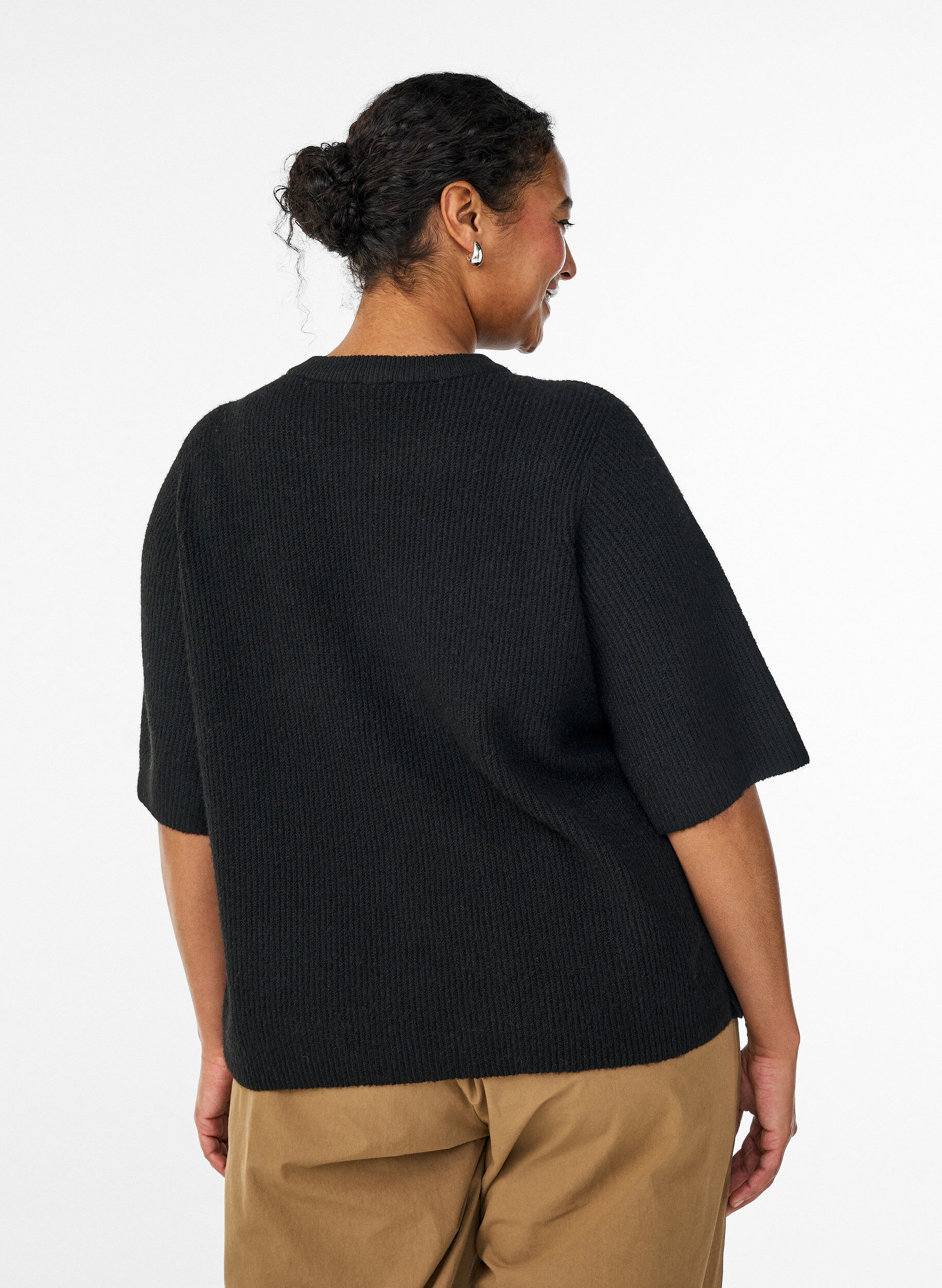 ZizziGebreid vest met korte mouwen en strikjes, Zwart, Model image number 2