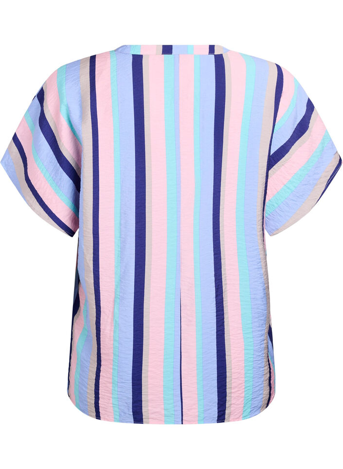 Blouse van viscose met strepen en korte mouwen, Pastel Stripe, Packshot