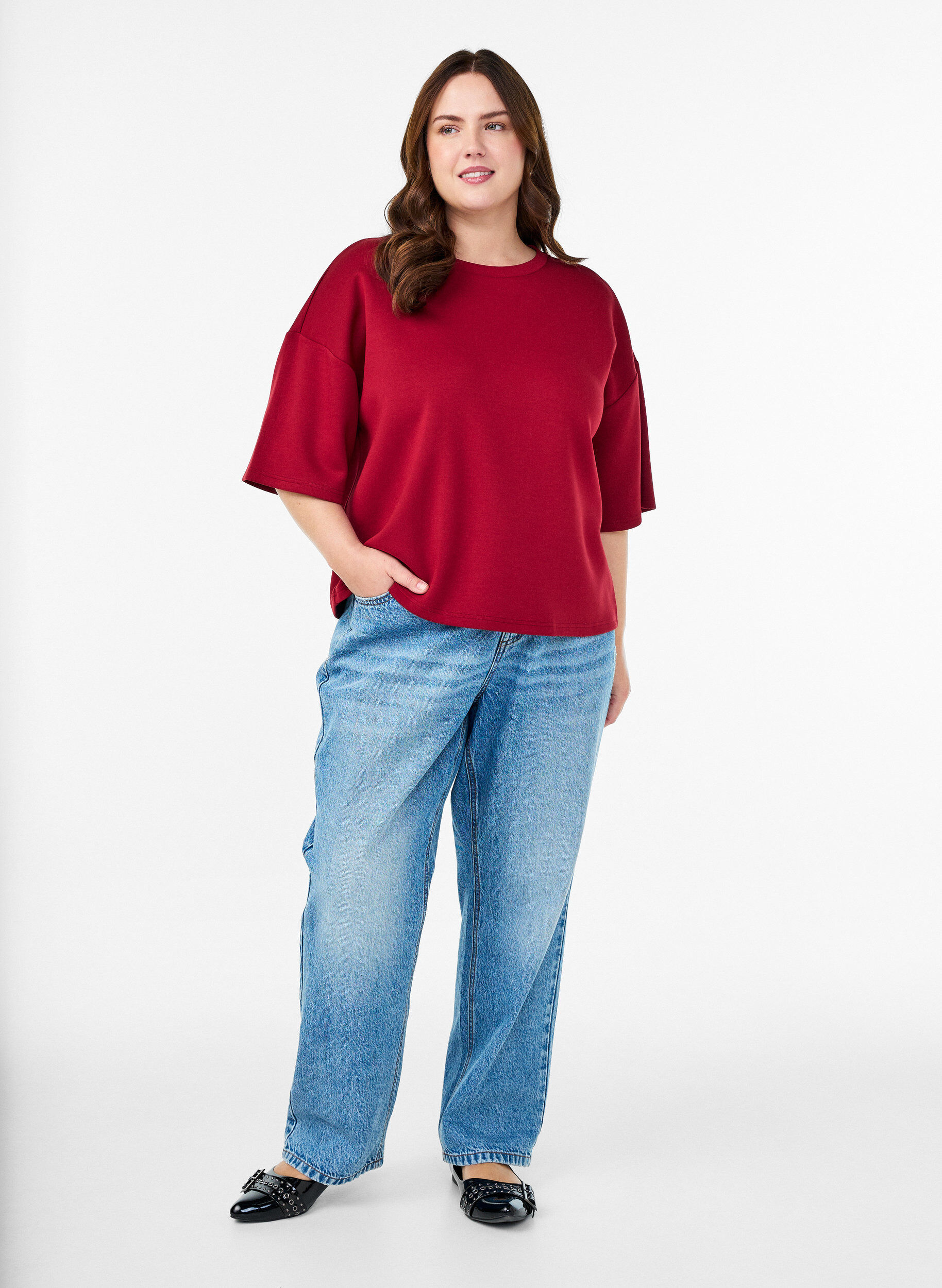 ZizziKorte loose-fit T-shirt in modalblend, Rood, Model image number 1