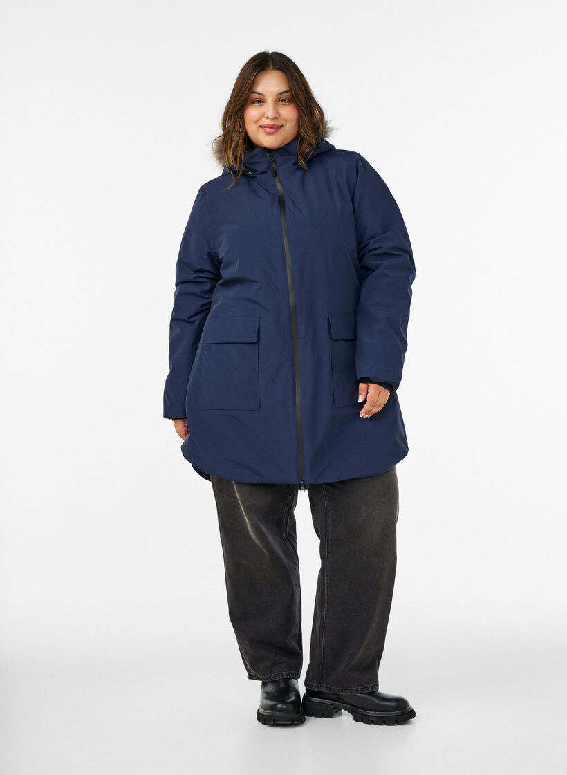 Waterdichte parka met capuchon, Blauw, Model image number 1