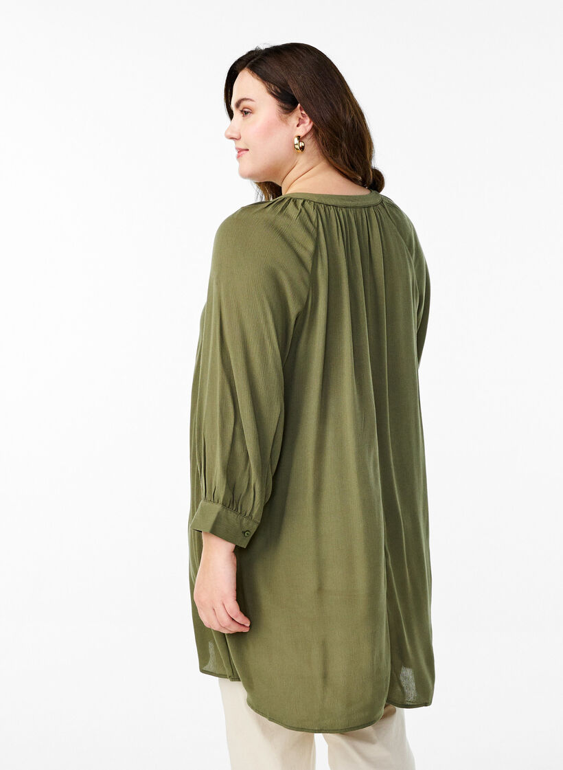 Tuniek met 3/4 mouwen en een A-lijn snit, Groen, Model image number 2