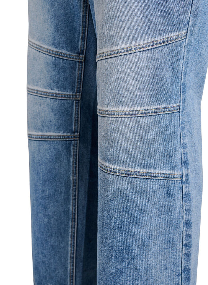 Jeans met rechte, wijde pijpen en stikdetails, Blue Denim, Packshot