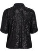 Sequinblouse met polokraag en korte mouwen, Zwart, Packshot image number 1