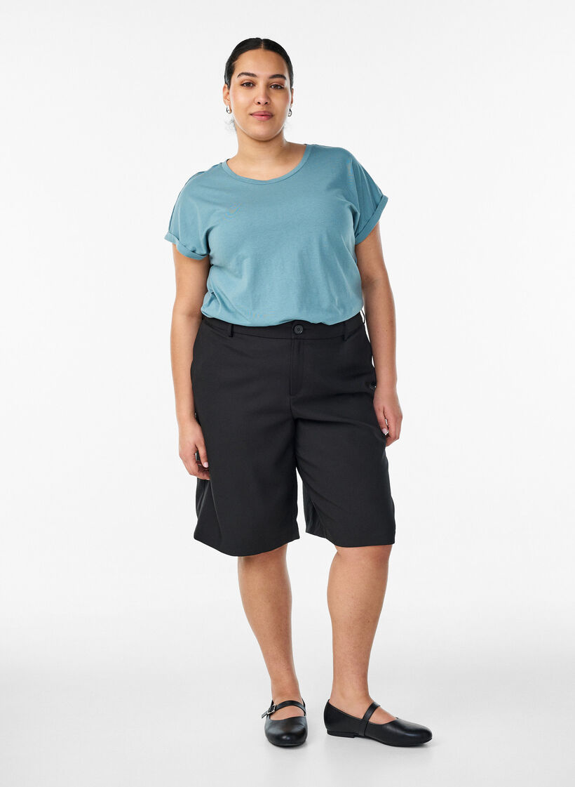 T-shirt &agrave; manches courtes en coton m&eacute;lang&eacute;, Bleu, Model image number 1