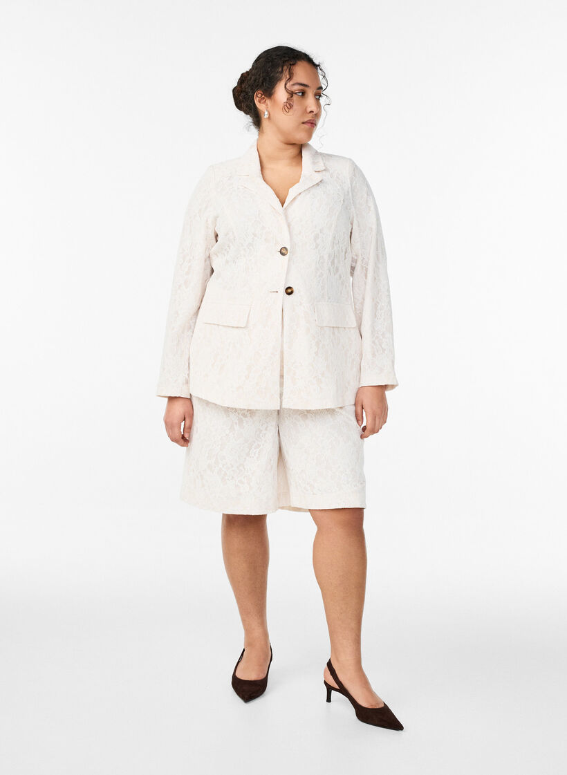 Kanten blazer met knoopsluiting, Vanille, Model