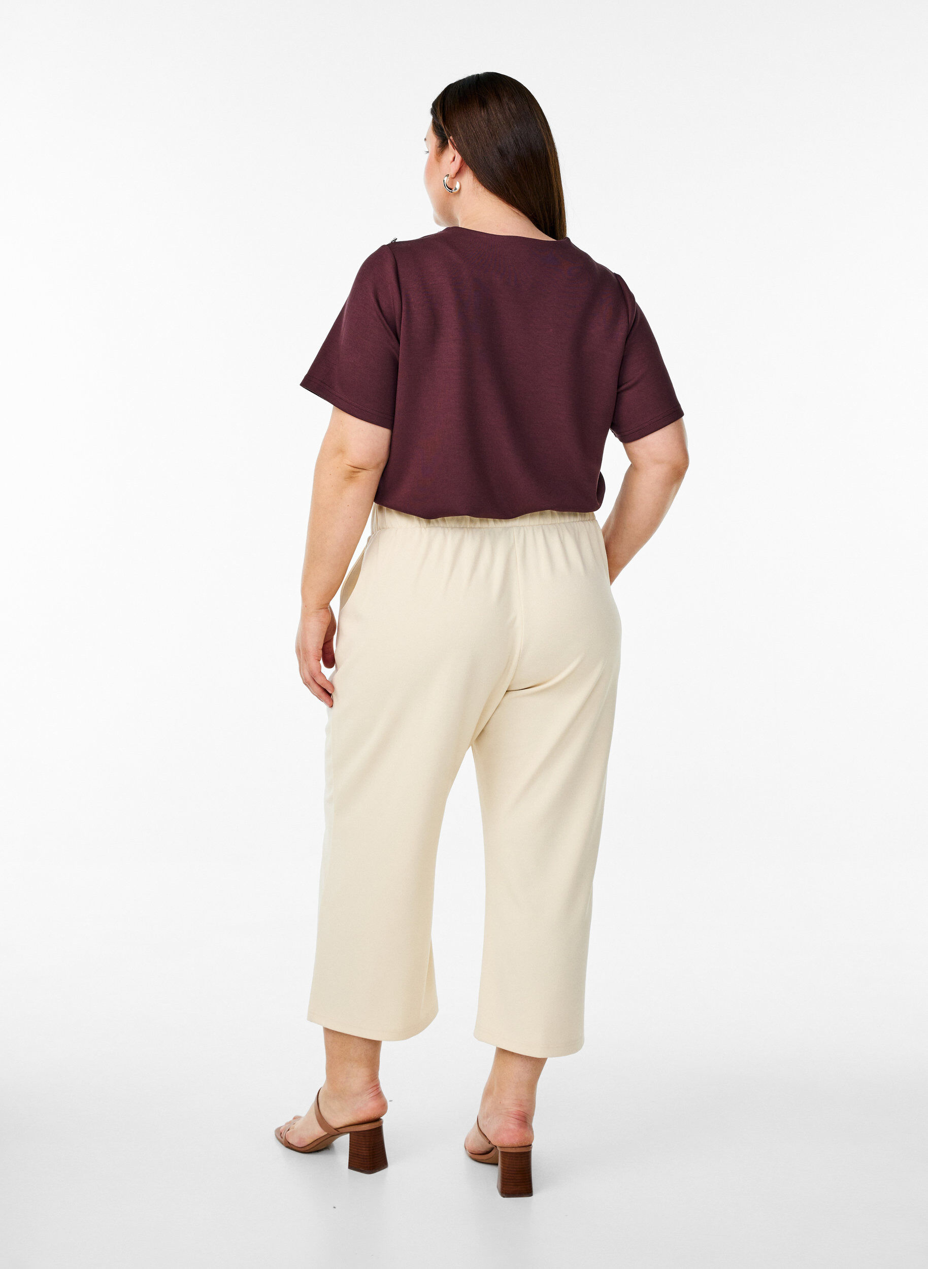 Zizzi7/8 broek met losse pasvorm, Beige, Model image number 1
