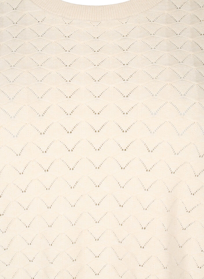 Gebreide blouse met opengewerkt patroon en korte mouwen, Birch Mel., Packshot