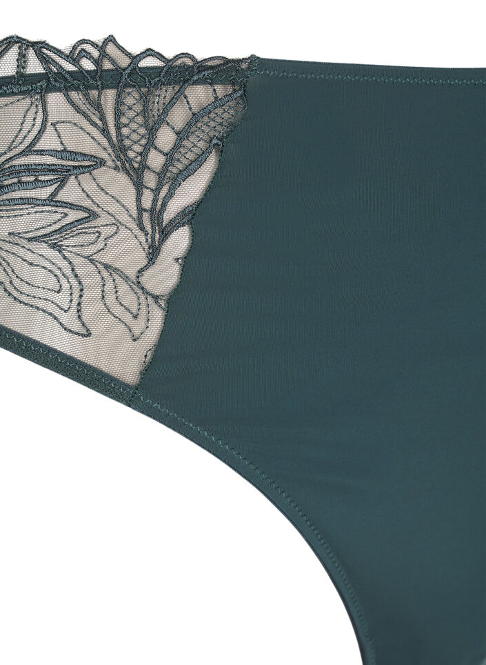 Microvezel string met kanten details, Groen, Packshot image number 2