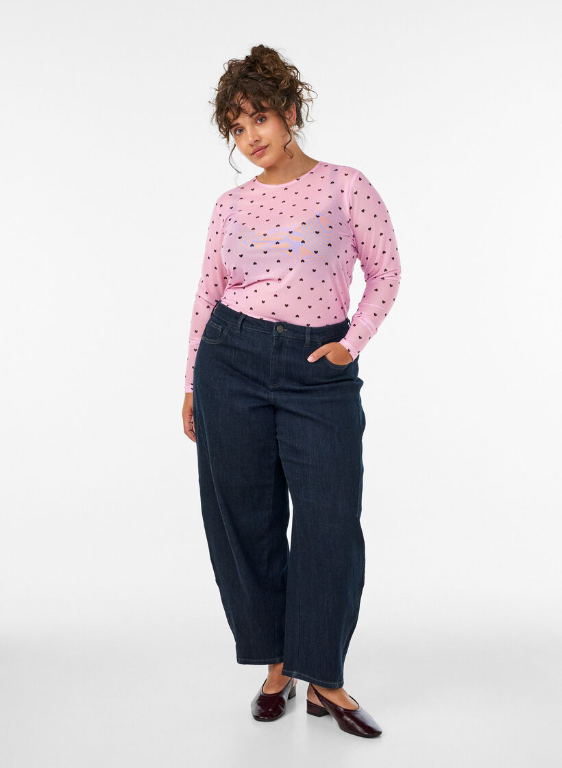 Mesh blouse met print, Roze, Model image number 1