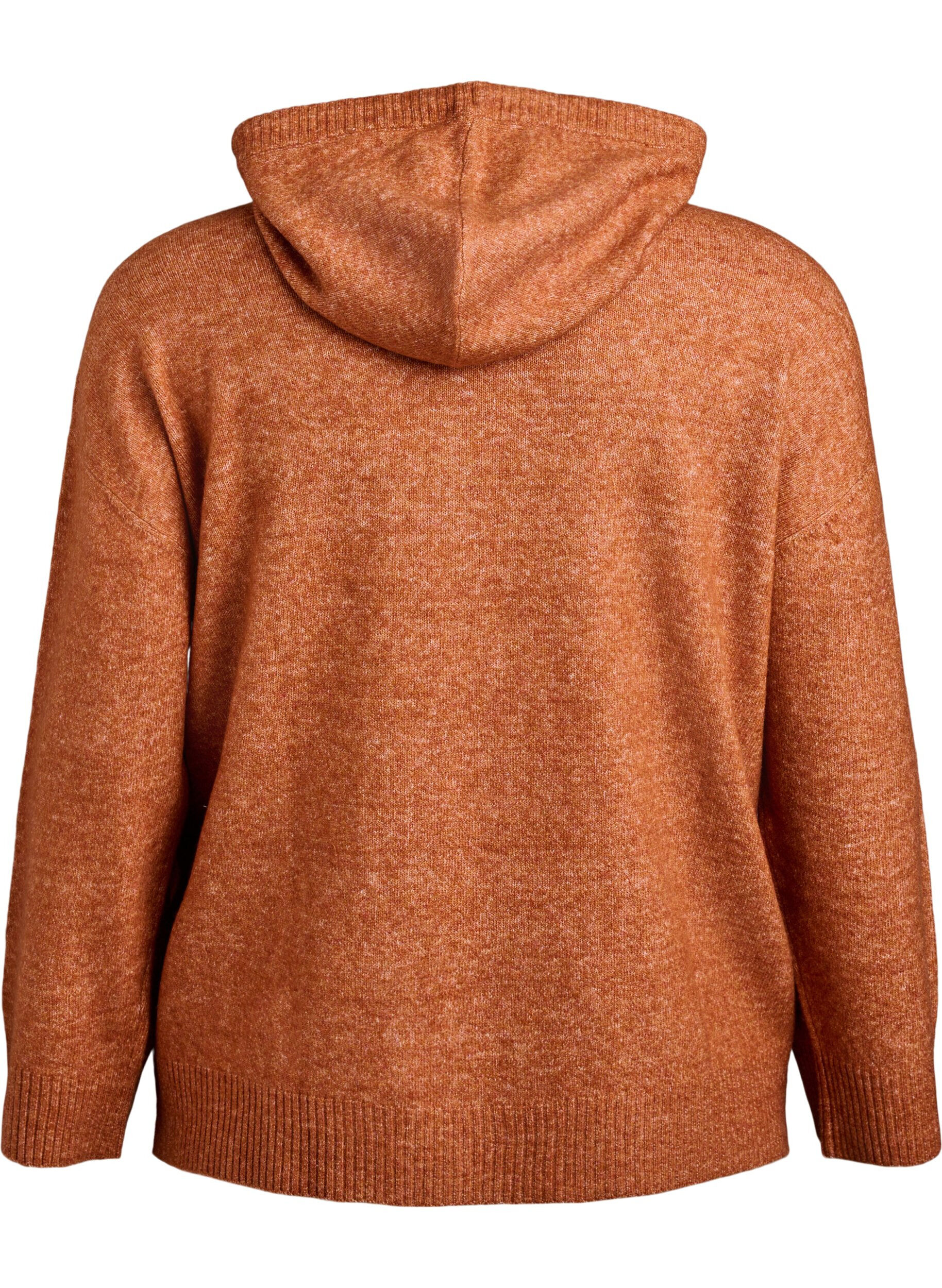 ZizziGebreide hoodie, Oranje, Packshot image number 1