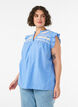 Katoenen blouse zonder mouwen met rucheranden, Blauw, Model image number 0