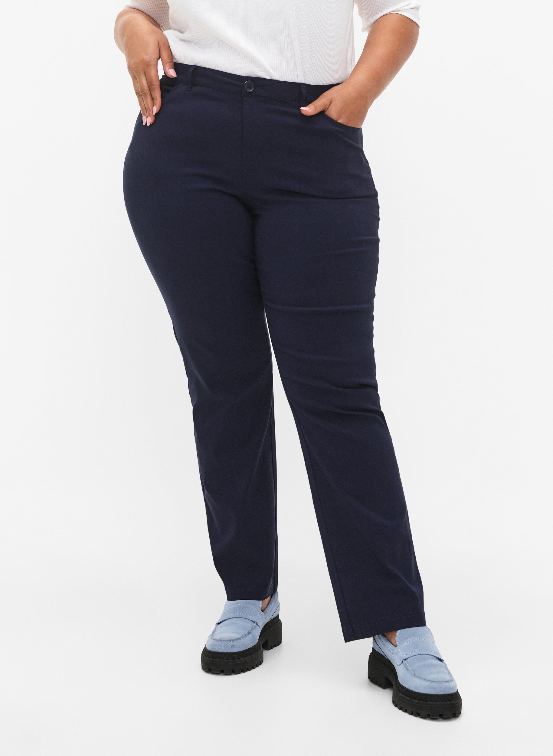 ZizziKlassieke broek in viscosemix, Blauw, Model image number 2