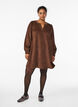 Korte fluwelen jurk met lange mouwen, Bruin, Model image number 1