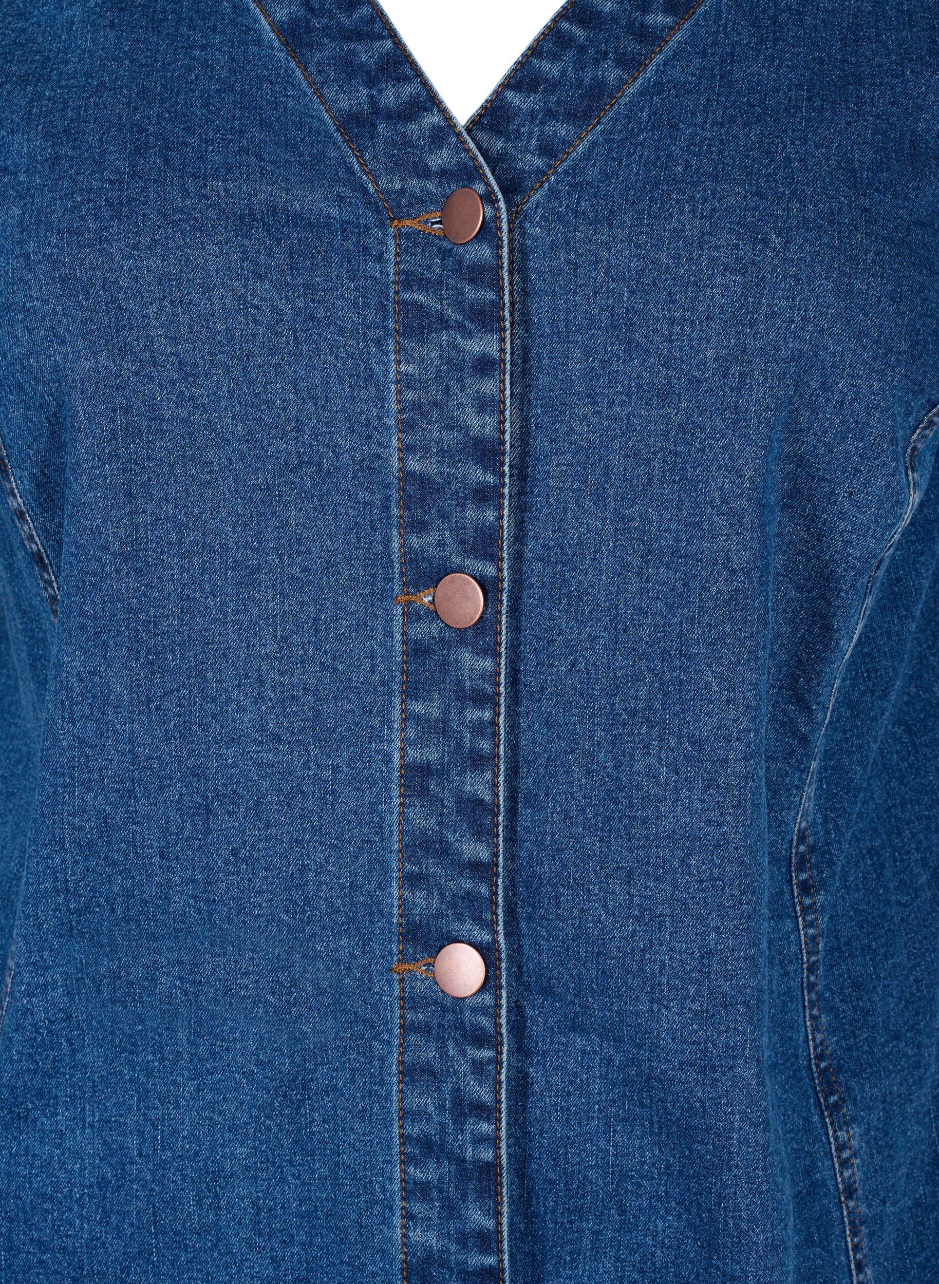 ZizziKorte denim jurk met V-hals, Blauw, Packshot image number 2