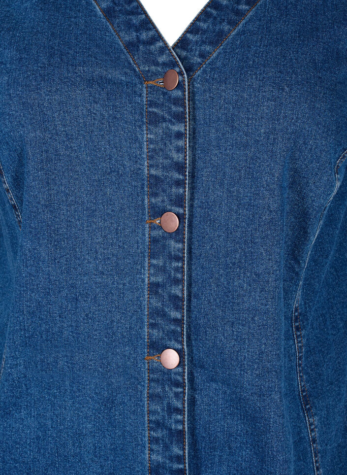 Korte denim jurk met V-hals, Blauw, Packshot image number 2