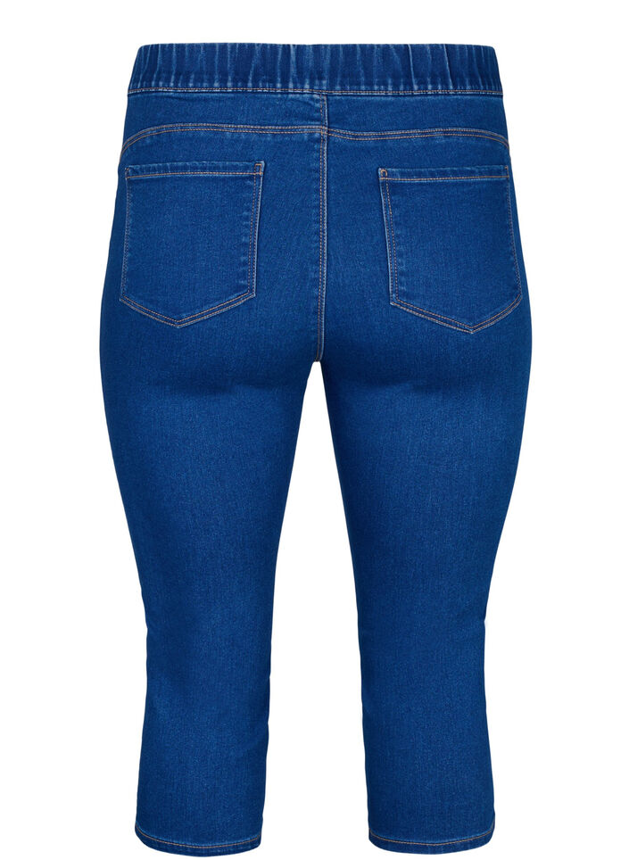 Denim capribroek met elastische tailleband, Dark Blue Denim, Packshot