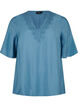 Blouse van viscose met v-hals en borduursel, Blauw, Packshot image number 0