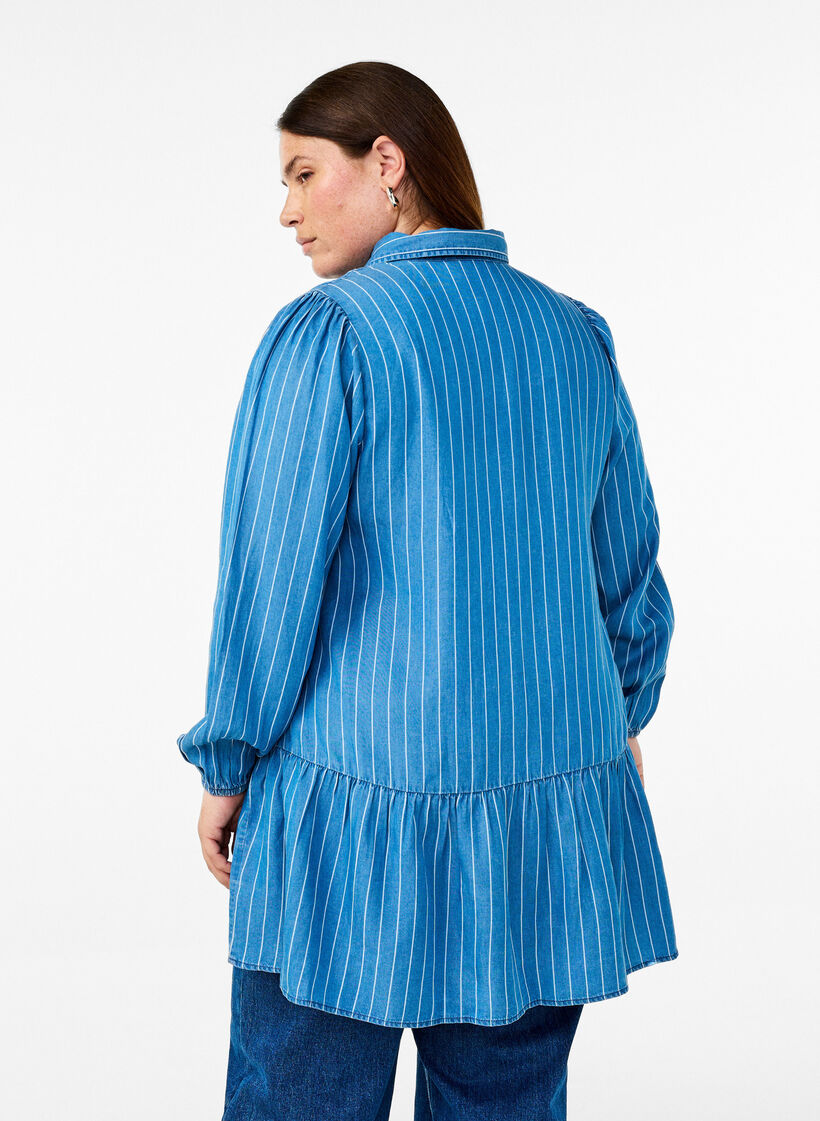 Gestreepte TENCEL&trade; denim tuniek, Blauw, Model image number 2