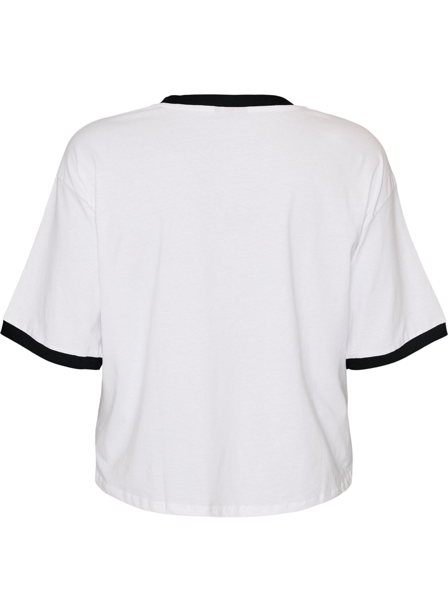 Zizzi T-shirt en coton avec imprim&eacute; texte et coupe boxy, Blanc, Packshot image number 1